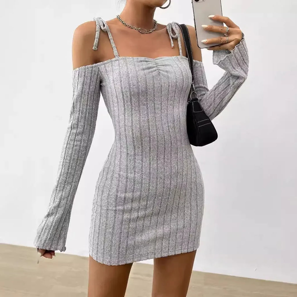 Women Clothing Adult Lady like Woman Lightly Mature Strap Sling Dress Autumn Winter Boat Collar Elegant Slim Fit Bella Mia