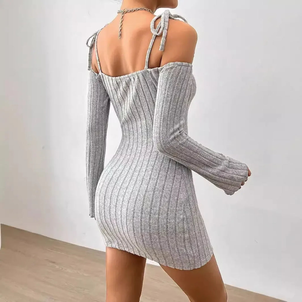 Women Clothing Adult Lady like Woman Lightly Mature Strap Sling Dress Autumn Winter Boat Collar Elegant Slim Fit Bella Mia