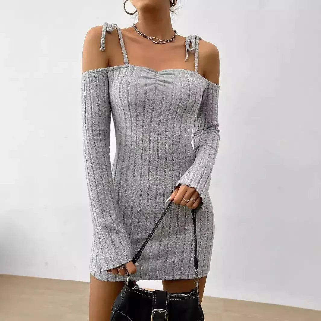 Women Clothing Adult Lady like Woman Lightly Mature Strap Sling Dress Autumn Winter Boat Collar Elegant Slim Fit Bella Mia