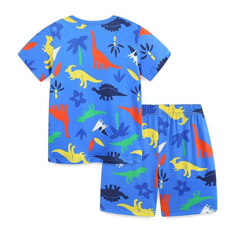 Summer Baby Kids Colorful Dinosaurs Pattern T-shirt and Shorts Casual Clothing Set for Boys
