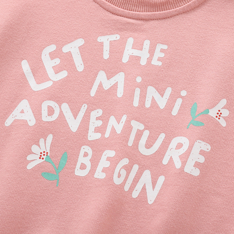 Spring and Autumn Girls Letters Pattern Long Sleeves Pullover and Cartoon Pants Clothing Set