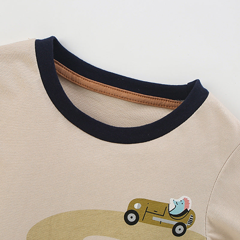 Autumn and Spring Arrival Animals Cartoon Pattern Long Sleeves Top for Stylish Boys