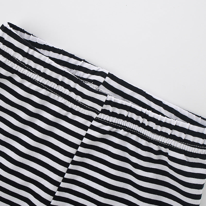 Autumn Arrival Baby Kids Girls Cartoon and Striped Pattern Casual Pants