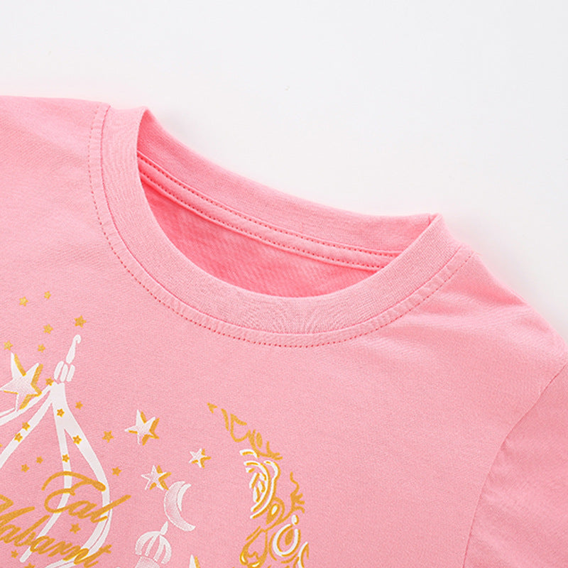 Spring and Autumn Girls Stars Pattern Long Sleeves Top and Pants Clothing Set