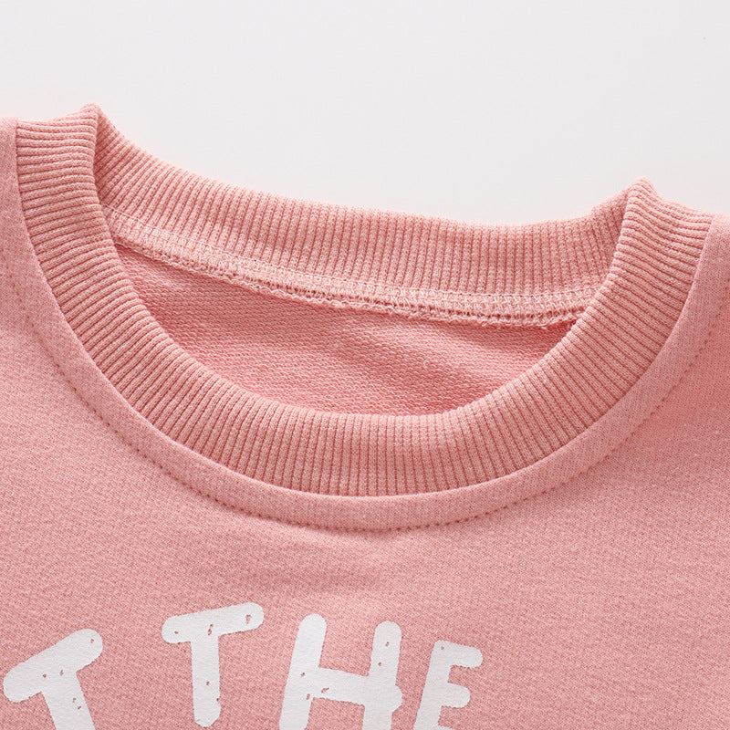 Spring and Autumn Girls Letters Pattern Long Sleeves Pullover and Cartoon Pants Clothing Set