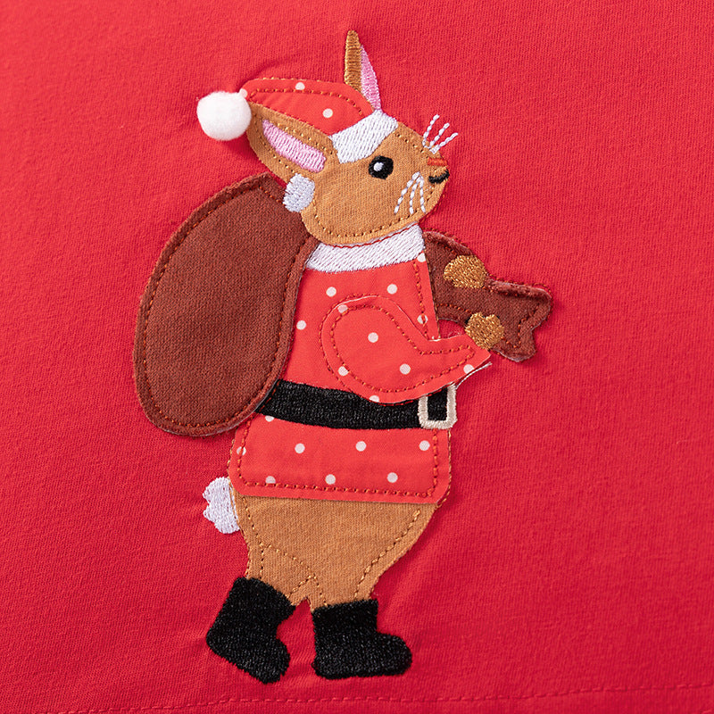 Autumn and Spring Christmas Cartoon and Striped Pattern Long Sleeves Dress