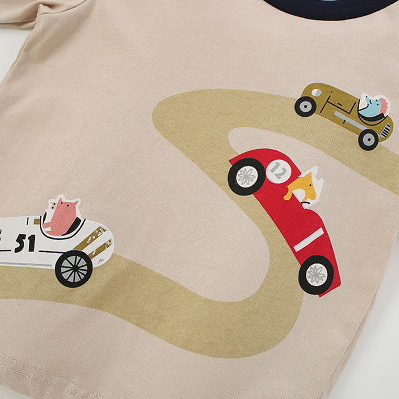 Autumn and Spring Arrival Animals Cartoon Pattern Long Sleeves Top for Stylish Boys