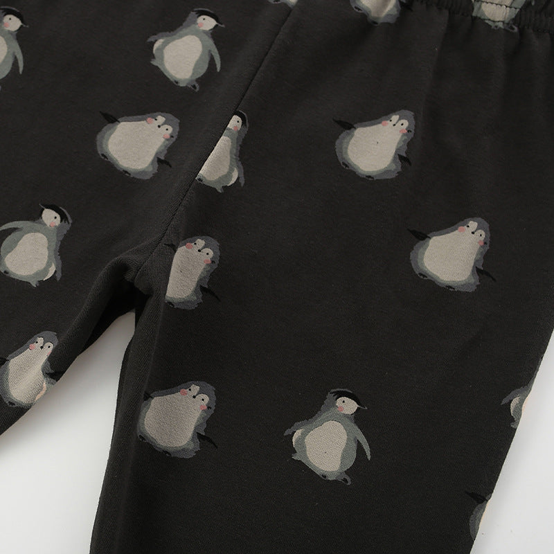 Autumn Arrival Baby Kids Girls Penguins Pattern Casual Pants
