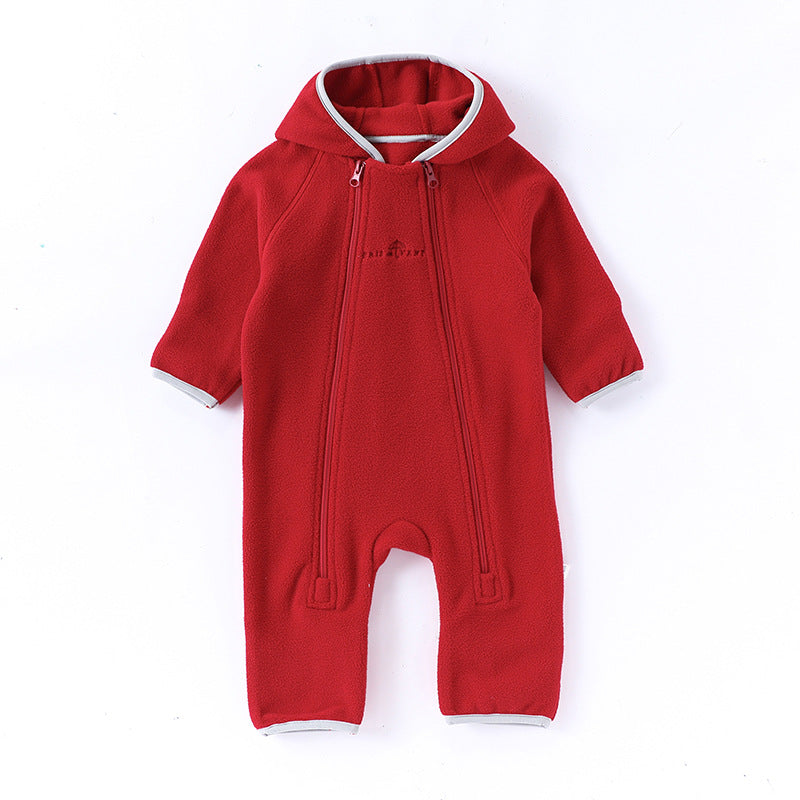 Winter Arrival Baby Unisex Long Sleeves Solid Color Letters Pattern Zip-up Rompers