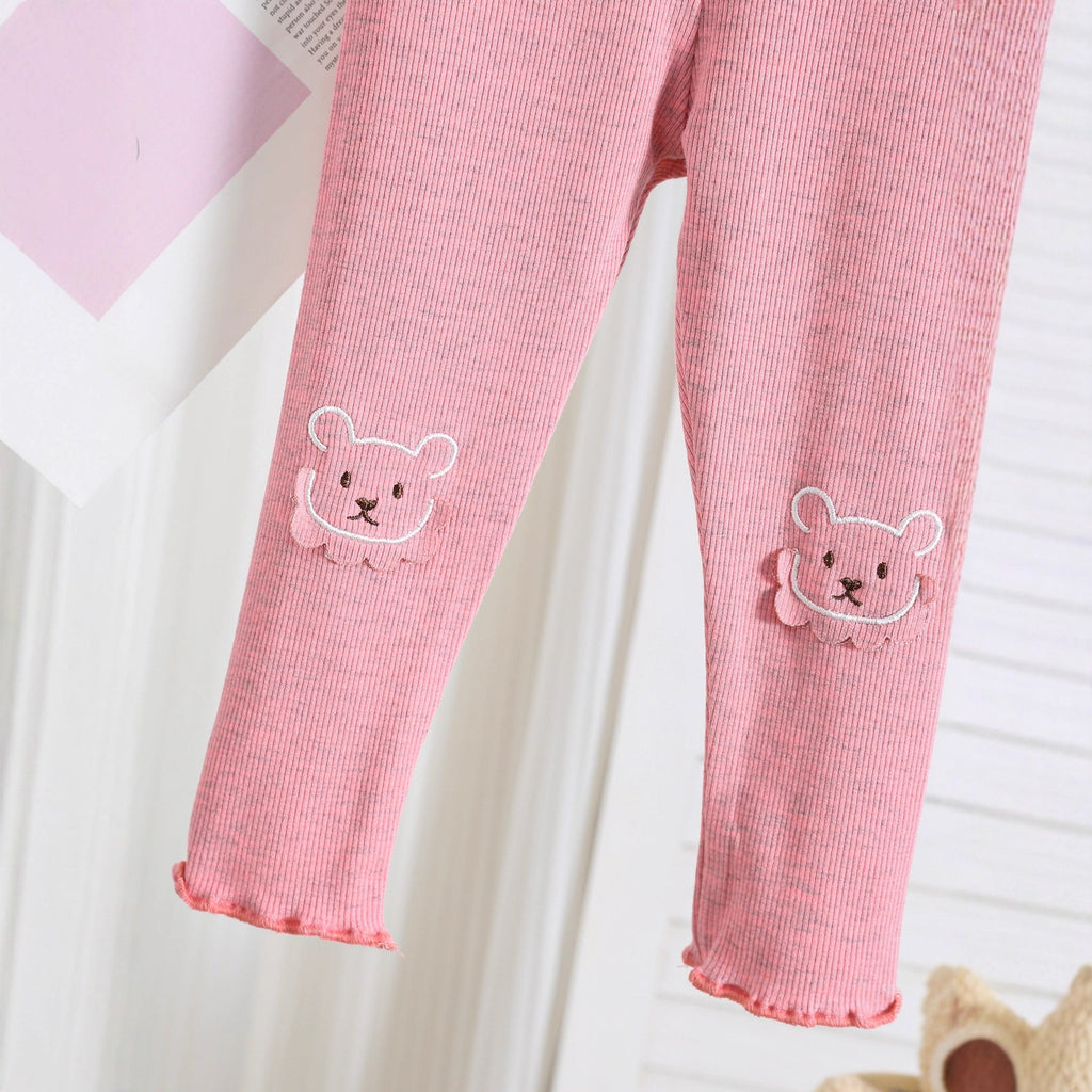 Autumn Arrival Elastic Baby Kids Girls Teddy Bear Pattern Cute Pants