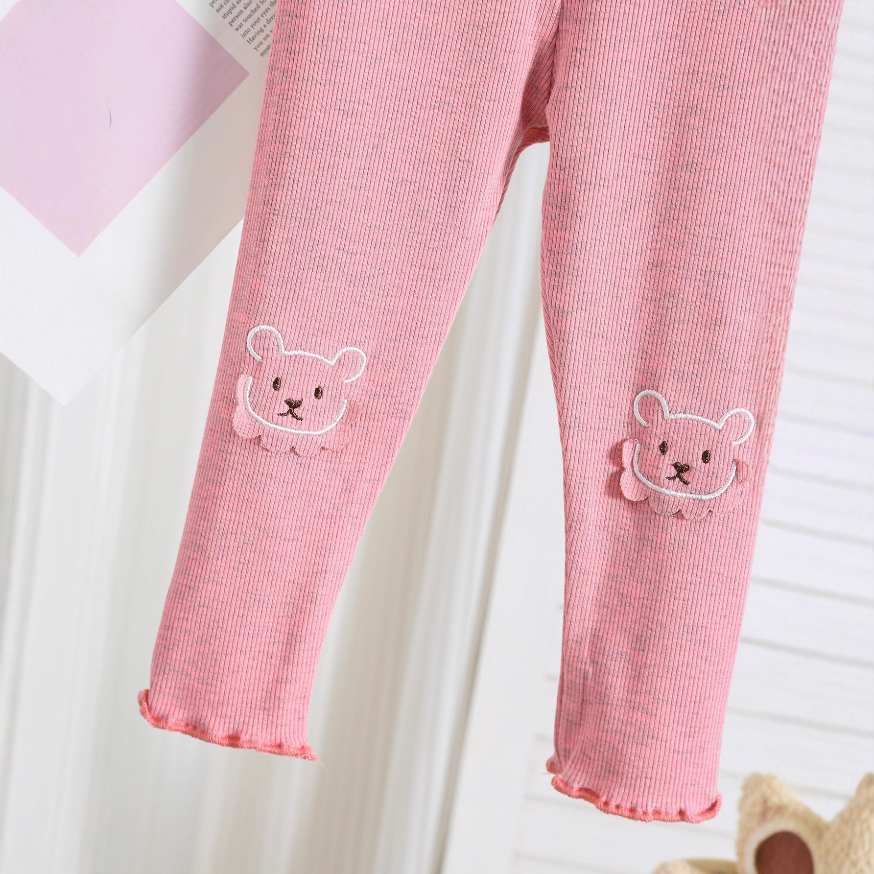Autumn Arrival Elastic Baby Kids Girls Teddy Bear Pattern Cute Pants