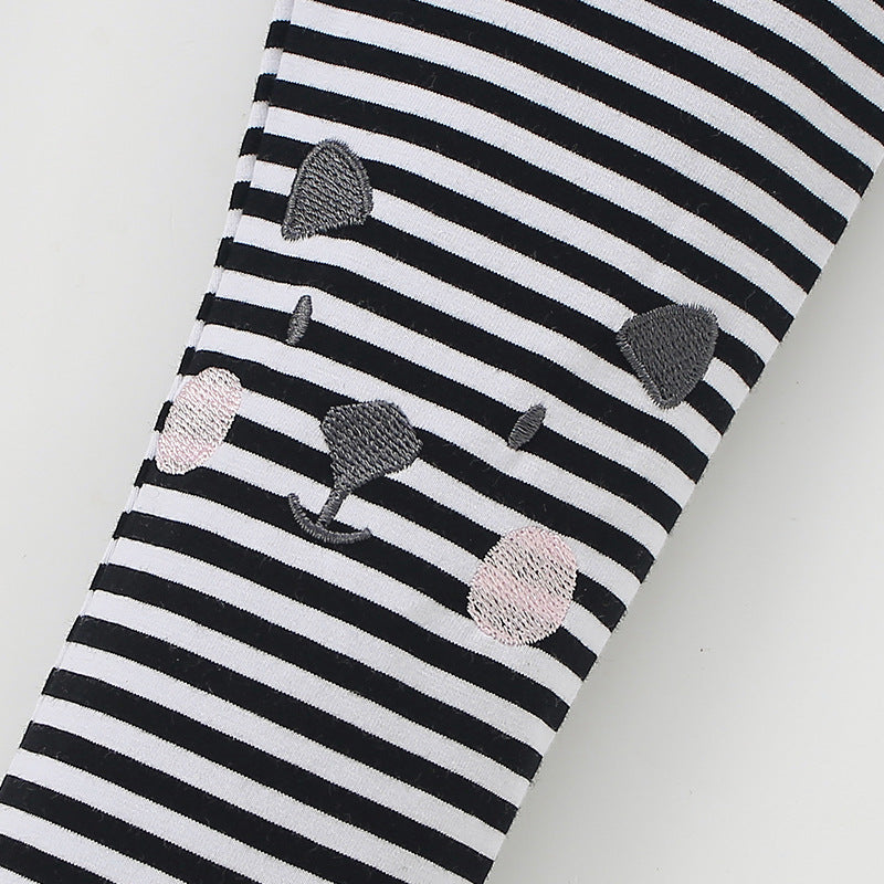 Autumn Arrival Baby Kids Girls Cartoon and Striped Pattern Casual Pants