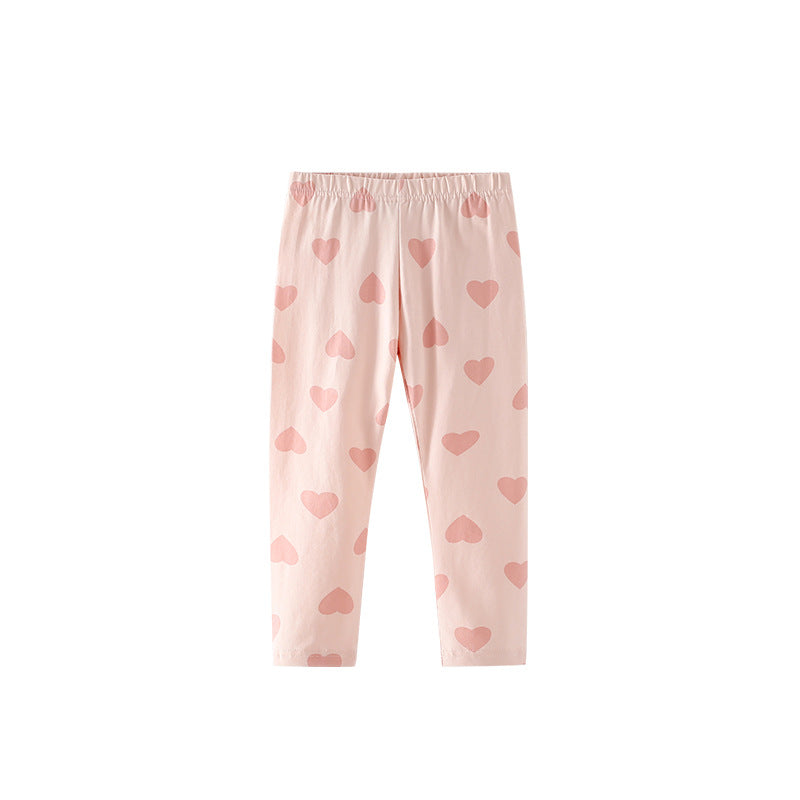 Autumn Arrival Baby Kids Girls Hearts Pattern Casual Pants