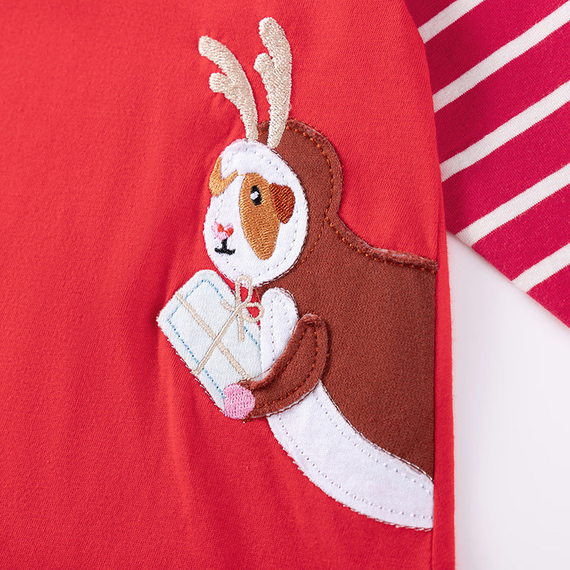 Autumn and Spring Christmas Cartoon and Striped Pattern Long Sleeves Dress