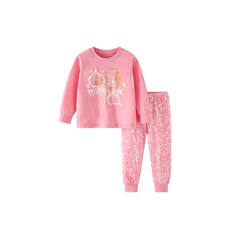 Spring and Autumn Girls Stars Pattern Long Sleeves Top and Pants Clothing Set