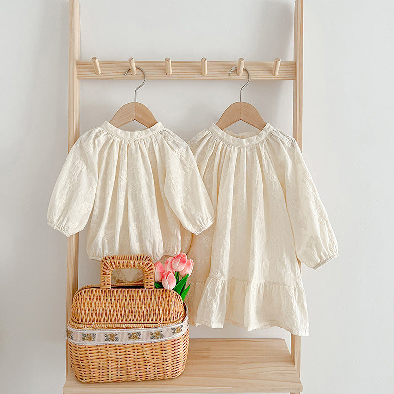 Simple Solid Floral Baby Round Neck Onesies OR Girls Dress